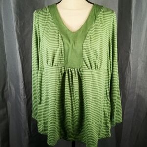 Faded Glory Green Striped Women's Top, 3/4 Length Sleeve, Size 1X